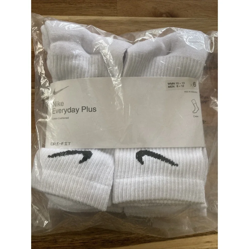 6 Pairs Nike Everyday Plus Dri-Fit Cotton Cushioned Crew Socks LARGE NEW